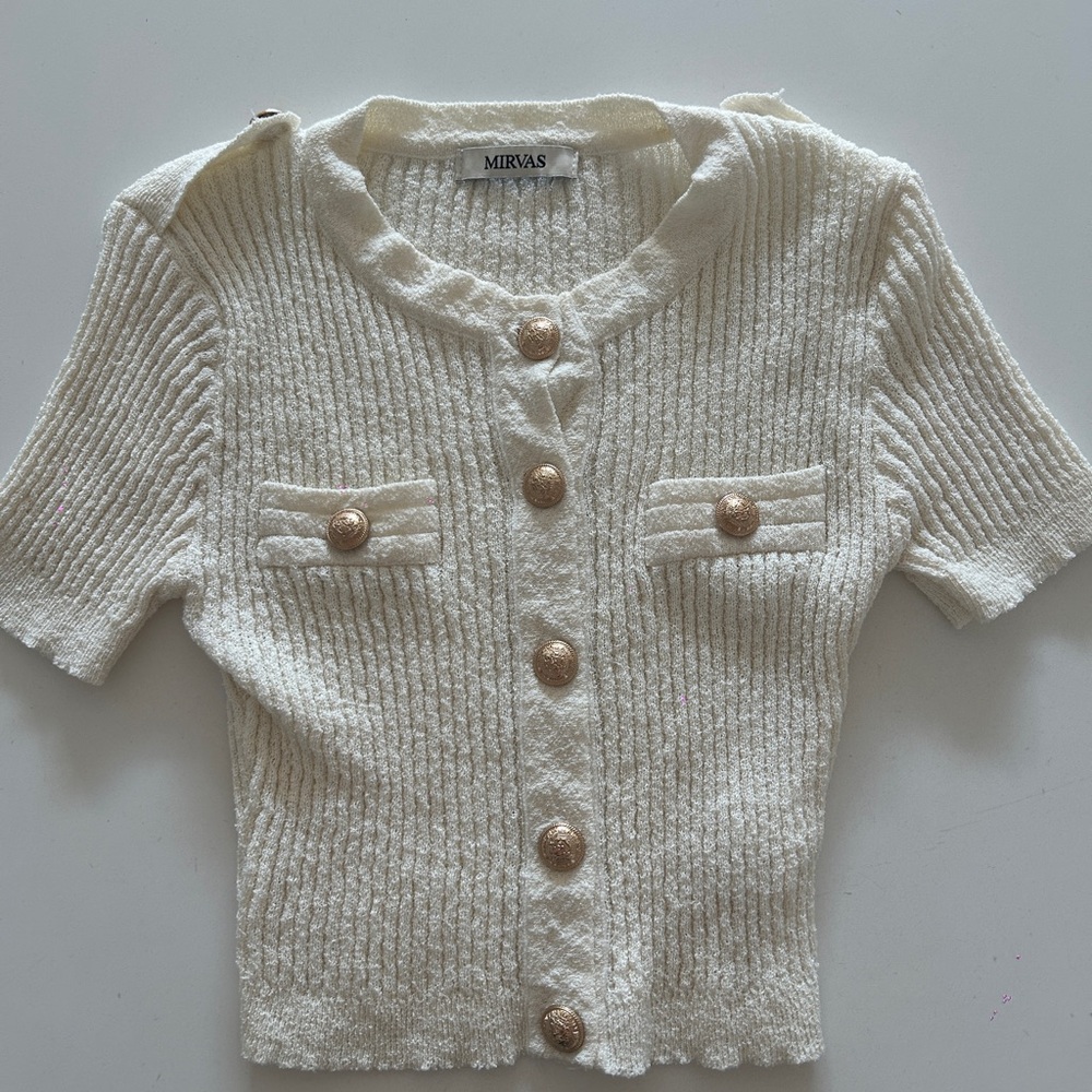 Cream Knit Cropped Top w/ Gold Buttons
